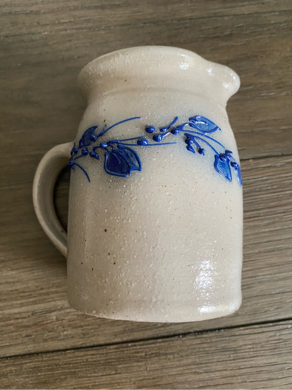 Salmon Falls Ceramic Pitcher with Blue Floral Relief